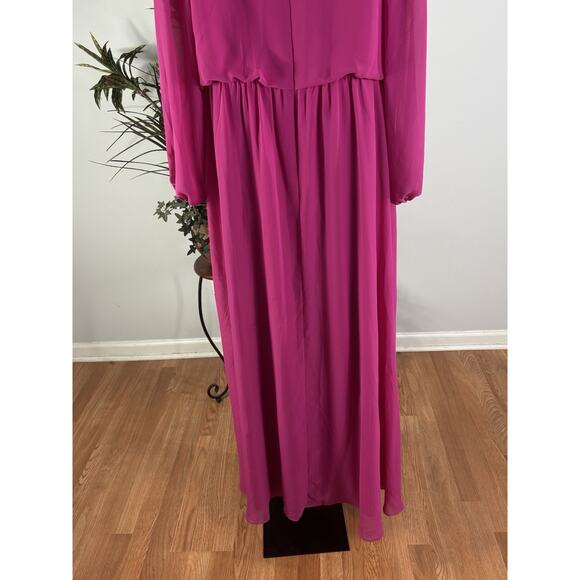 JJ’S House Woman Dress 14 Long Sleeve Lined Rushed V-Neck Fuchsia Bridesmaids - Picture 6 of 12